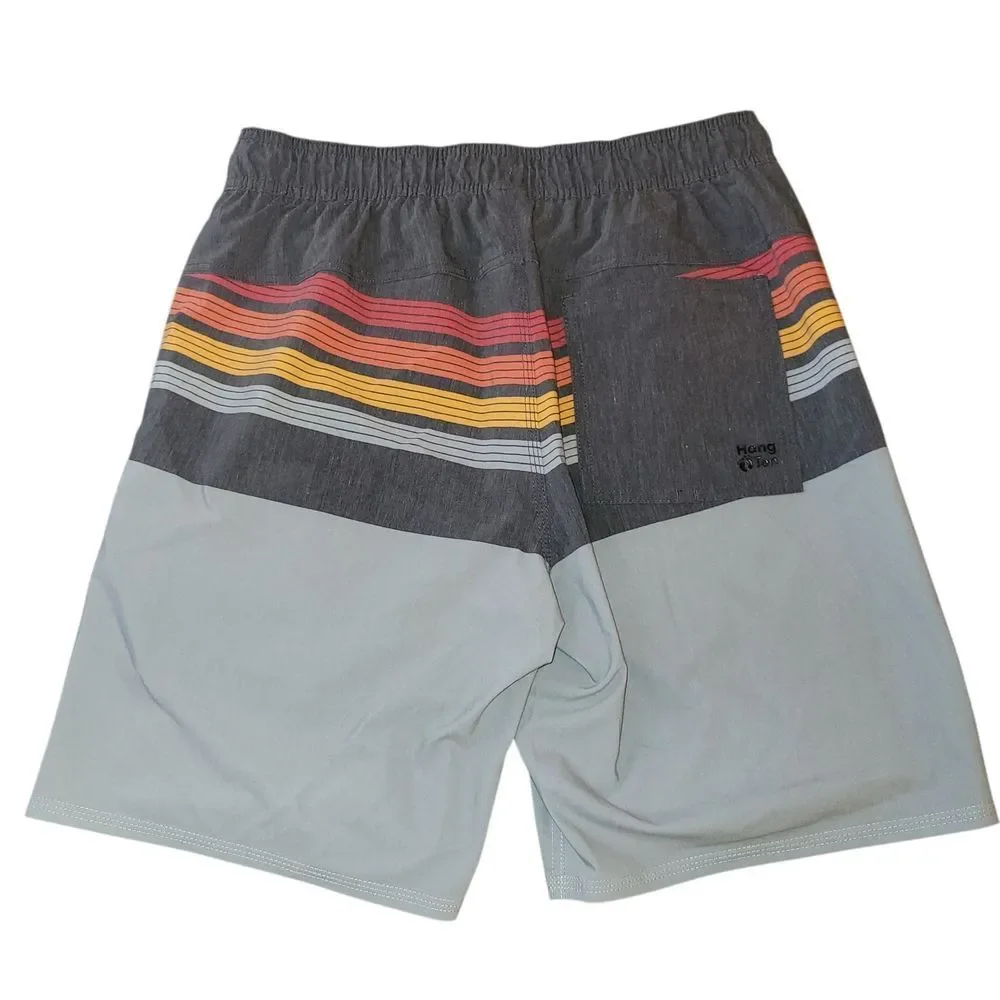 Hang Ten Gray and Yellow Logo Swim Trunks
